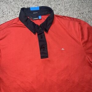 J. Lindeberg Polo Shirt Men's Size L Red Golf Short Sleeve Performance Preppy